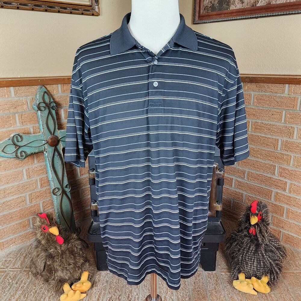 PGA Tour Black and White Striped Polo Shirt Size XL - Picture 2 of 5